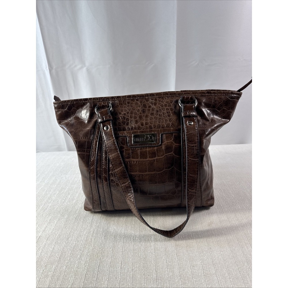 Nine & CO. Women's Cognac Faux Crocodile Handbag
